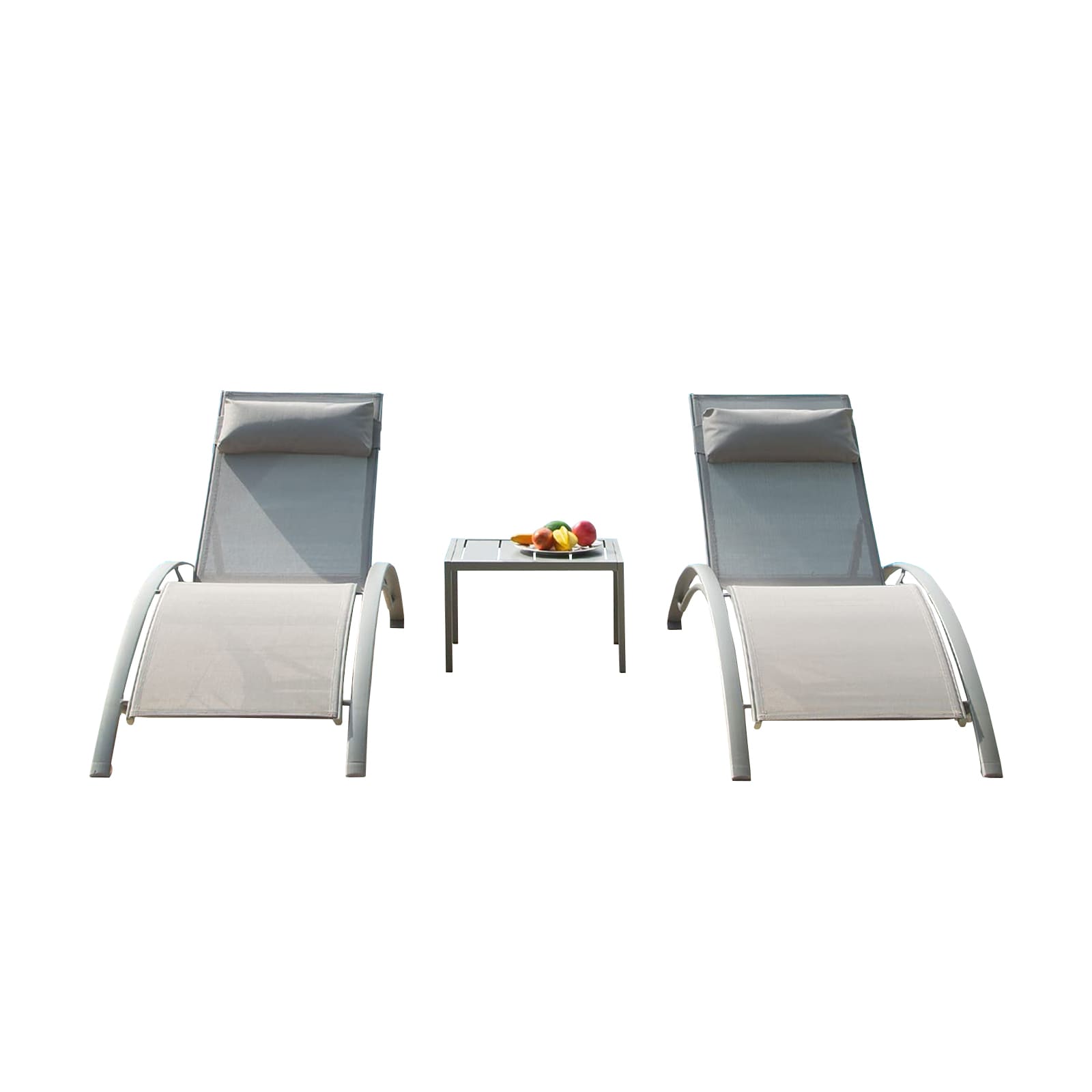 Flynama Set of 2 Stackable Gray Aluminum Frame Stationary Chaise Lounge Chair with Gray Sling Seat