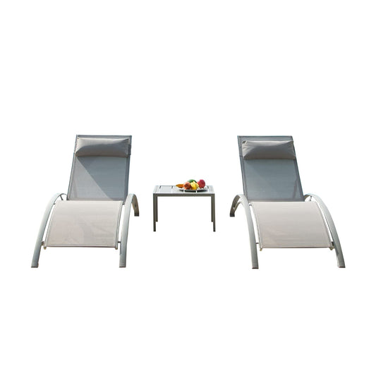 Flynama Set of 2 Stackable Gray Aluminum Frame Stationary Chaise Lounge Chair with Gray Sling Seat
