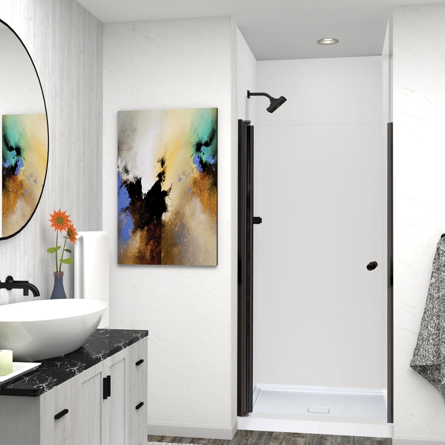 Transolid Matte Black 24-1/2-in to 25-1/2-in W x 70-in H Frameless Clear Glass Pivot Shower door