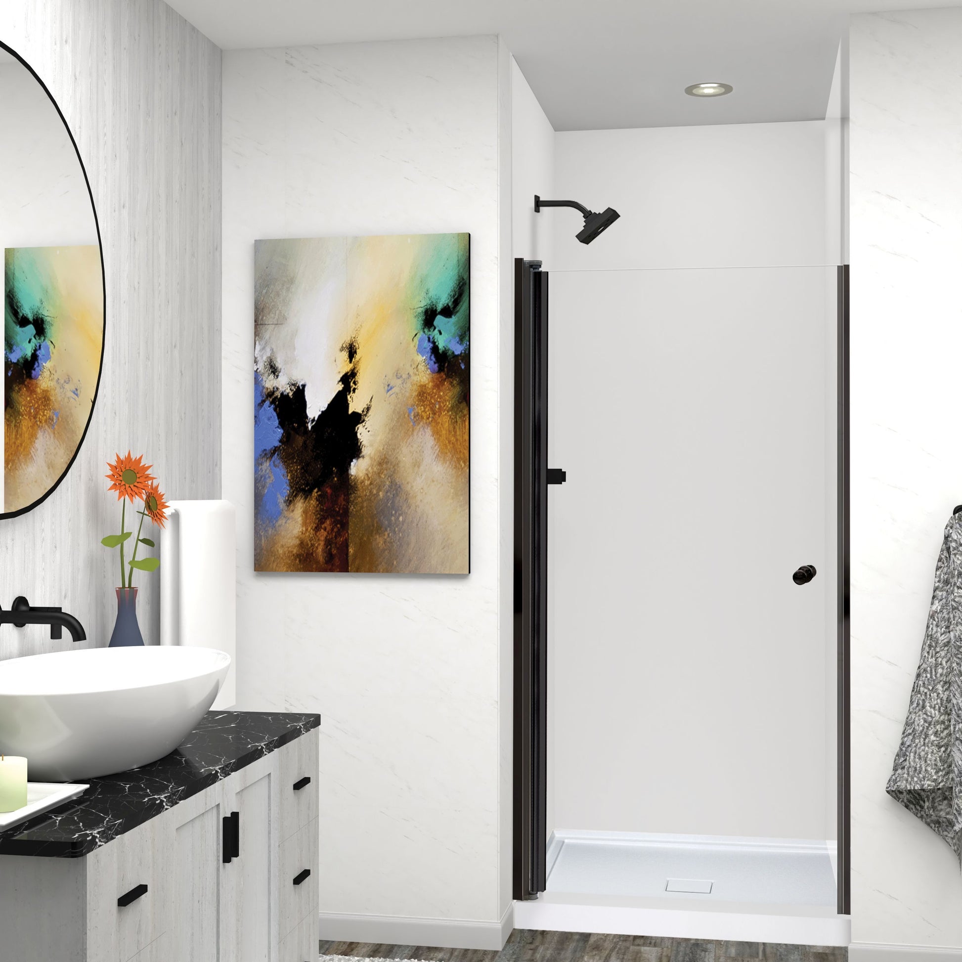 Transolid Matte Black 24-1/2-in to 25-1/2-in W x 70-in H Frameless Clear Glass Pivot Shower door