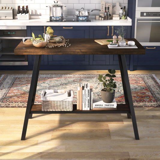 Furniture of America Fayetteville Weathered oak Transitional Wood Counter Table, with Black Finish and Metal Trestle Base 47.25-in L x 36-in H