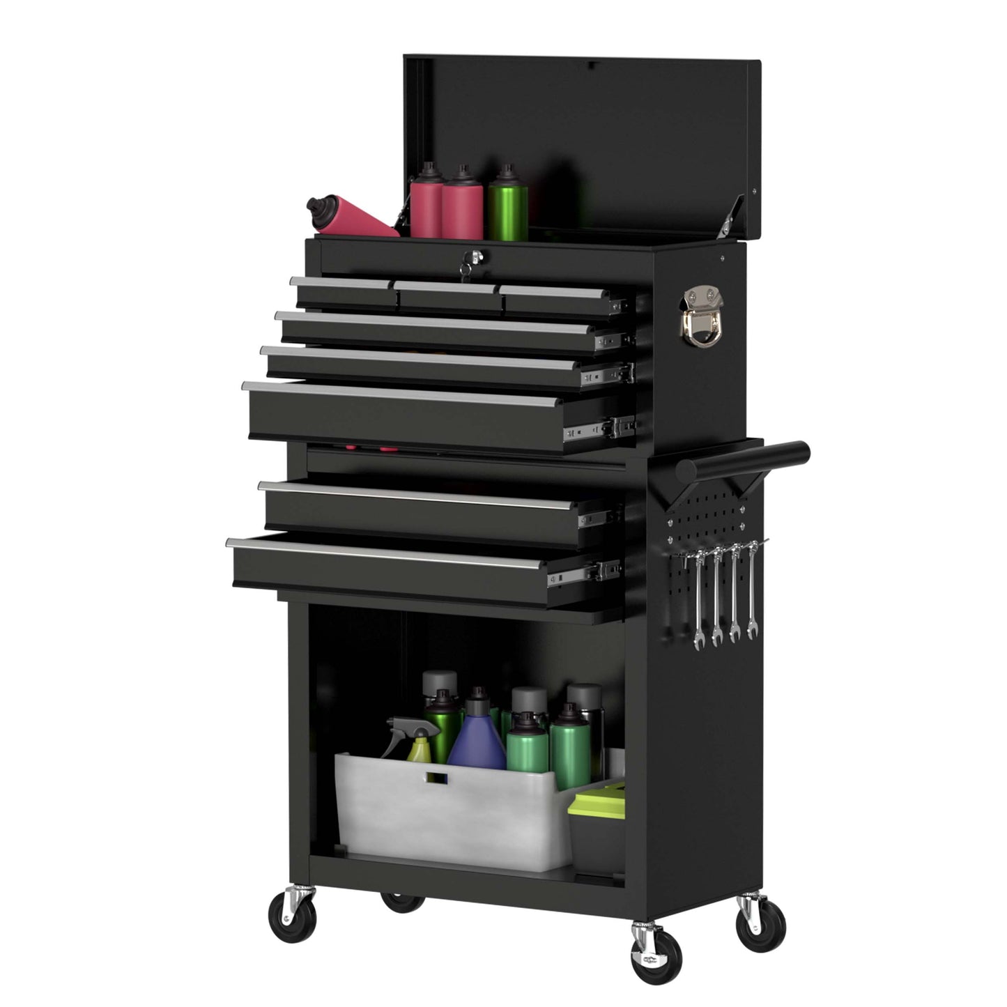RaDEWAY 24.4-in W x 42.9-in H 8-Drawer Steel Rolling Tool Cabinet (Black) TH111201-BK