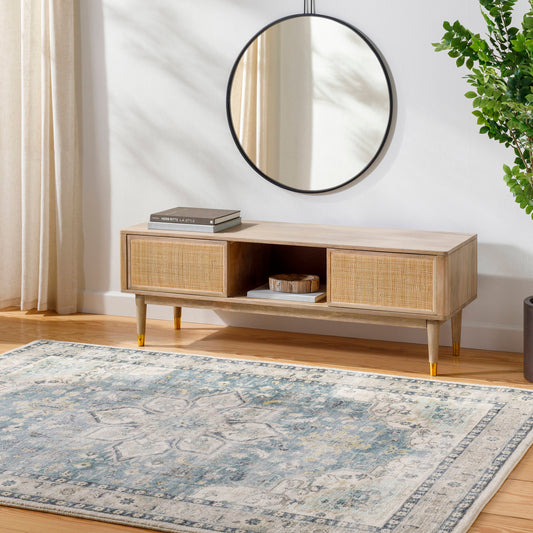 Livabliss 5 x 7 (ft) Polyester Light Gray, Cream Rectangular Indoor Border Area rug