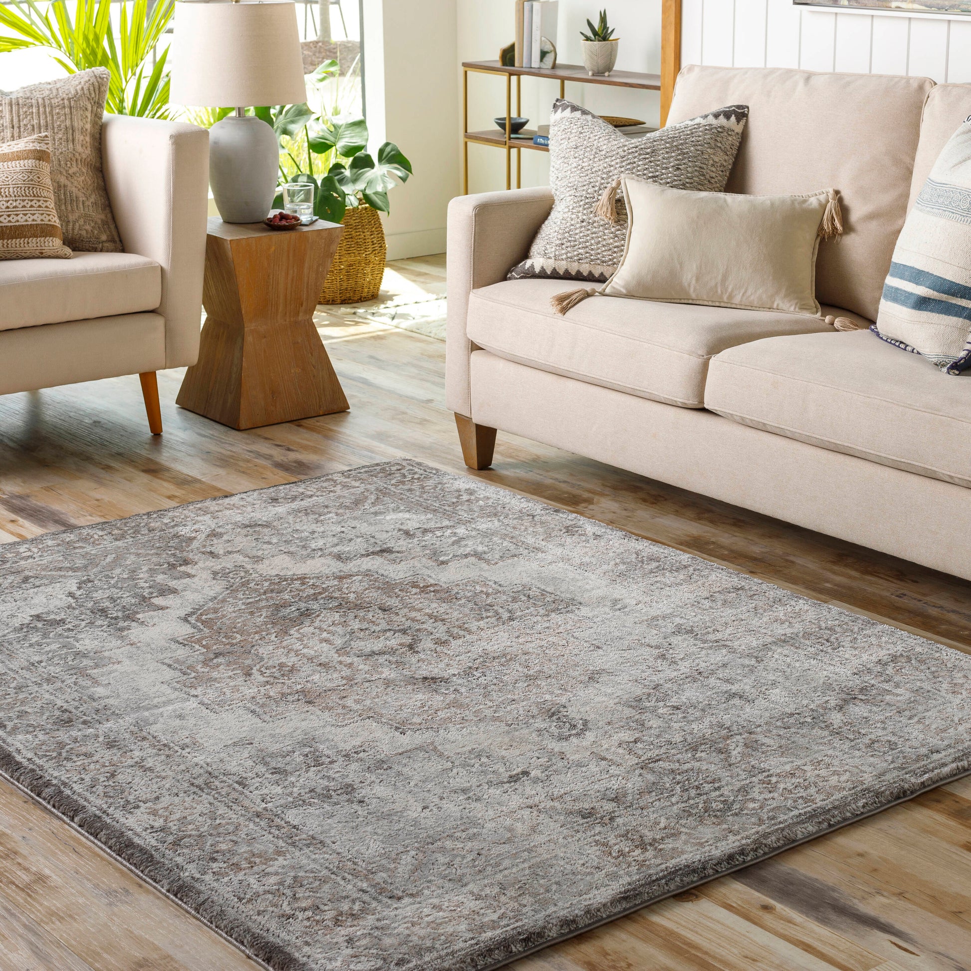 Surya 6 x 9 (ft) Flatweave Gray, Charcoal Rectangular Indoor Border Oriental Pet Friendly Area rug