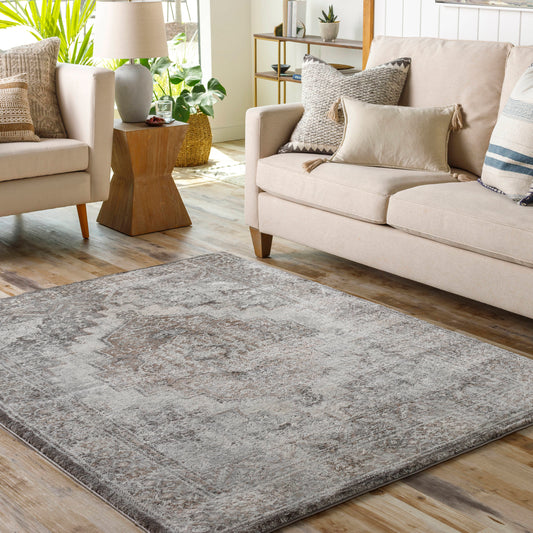 Surya 6 x 9 (ft) Flatweave Gray, Charcoal Rectangular Indoor Border Oriental Pet Friendly Area rug