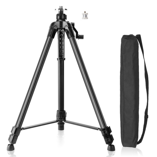 Huepar Telescoping Aluminum Tripod, 1.6m/5.2ft Extendable Height, Flat Head with 5/8"-11 Male Thread and 1/4"-20 Screw Adapter, Built-in Bubble Level TPD16