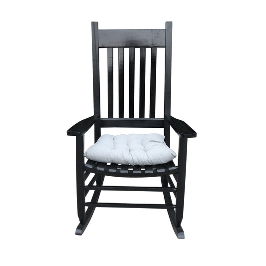GZMR Patio Chairs Black Wood Frame Stationary Rocking Chair with Black Slat Seat