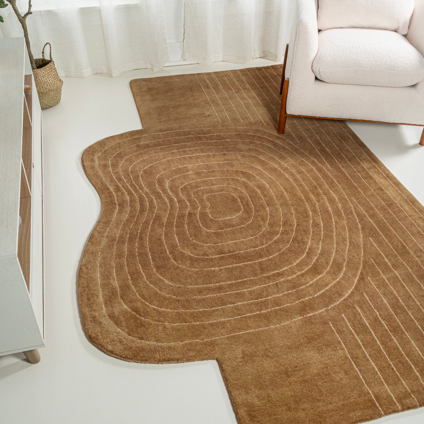 JONATHAN  Y GREENE STREET Retro Bohemian Abstract Striped 8 x 10 (ft) Tufted Wool Light Brown/Beige Irregular Indoor Abstract Mid-Century Modern Pet Friendly Area rug
