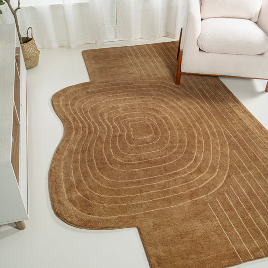 JONATHAN  Y GREENE STREET Retro Bohemian Abstract Striped 8 x 10 (ft) Tufted Wool Light Brown/Beige Irregular Indoor Abstract Mid-Century Modern Pet Friendly Area rug