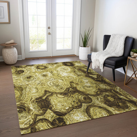 Addison Rugs Chantille ACN579GO 9 x 12 (ft) Gold Rectangular Indoor/Outdoor Geometric Moroccan Machine washable Area rug