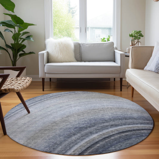 Addison Rugs Chantille ACN584BU 8 x 8 (ft) Blue Round Indoor/Outdoor Geometric Machine washable Area rug