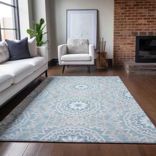Addison Rugs Chantille ACN619DN 9 x 12 (ft) Denim Rectangular Indoor/Outdoor Geometric Machine washable Area rug
