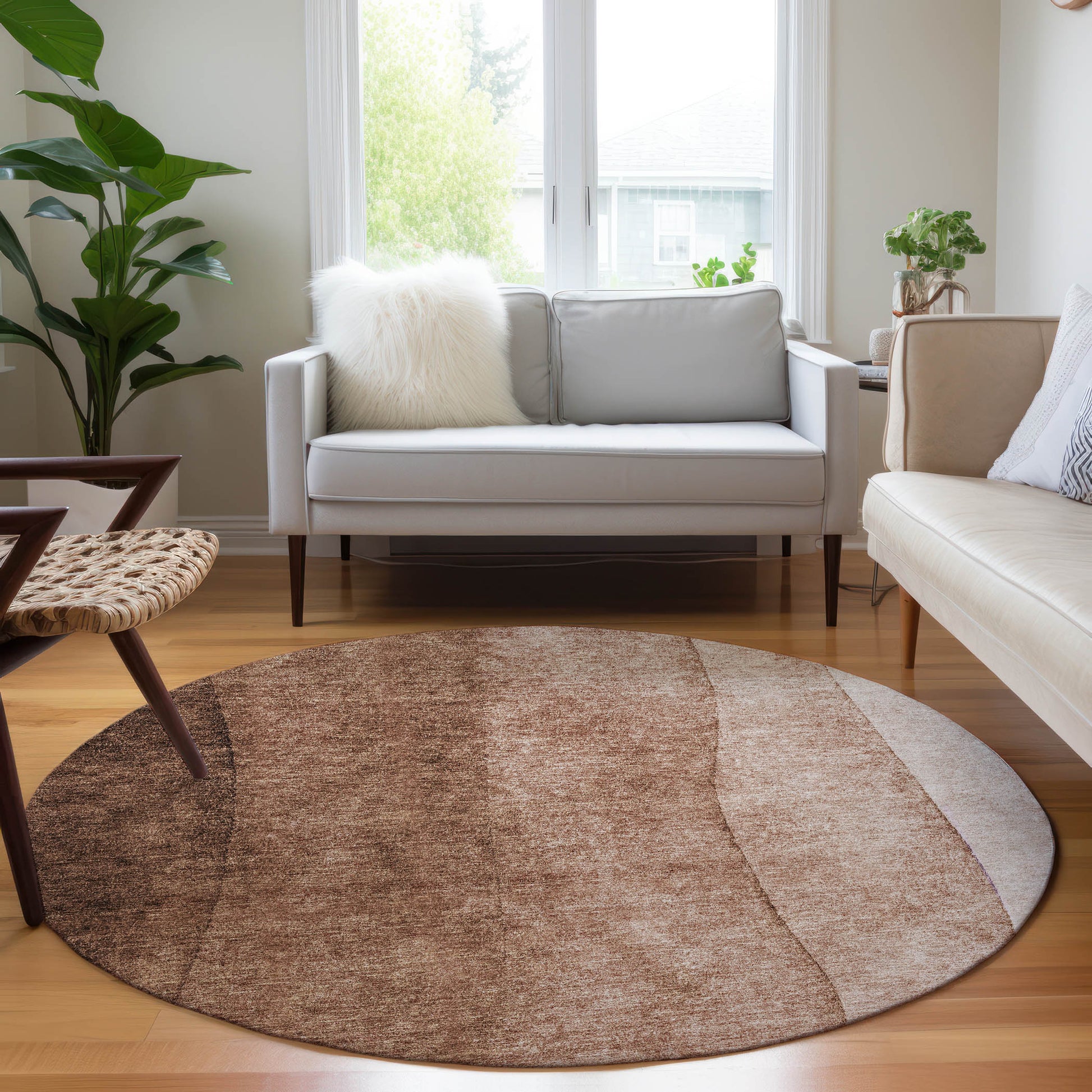 Addison Rugs Chantille ACN625BR 8 x 8 (ft) Brown Round Indoor/Outdoor Geometric Machine washable Area rug