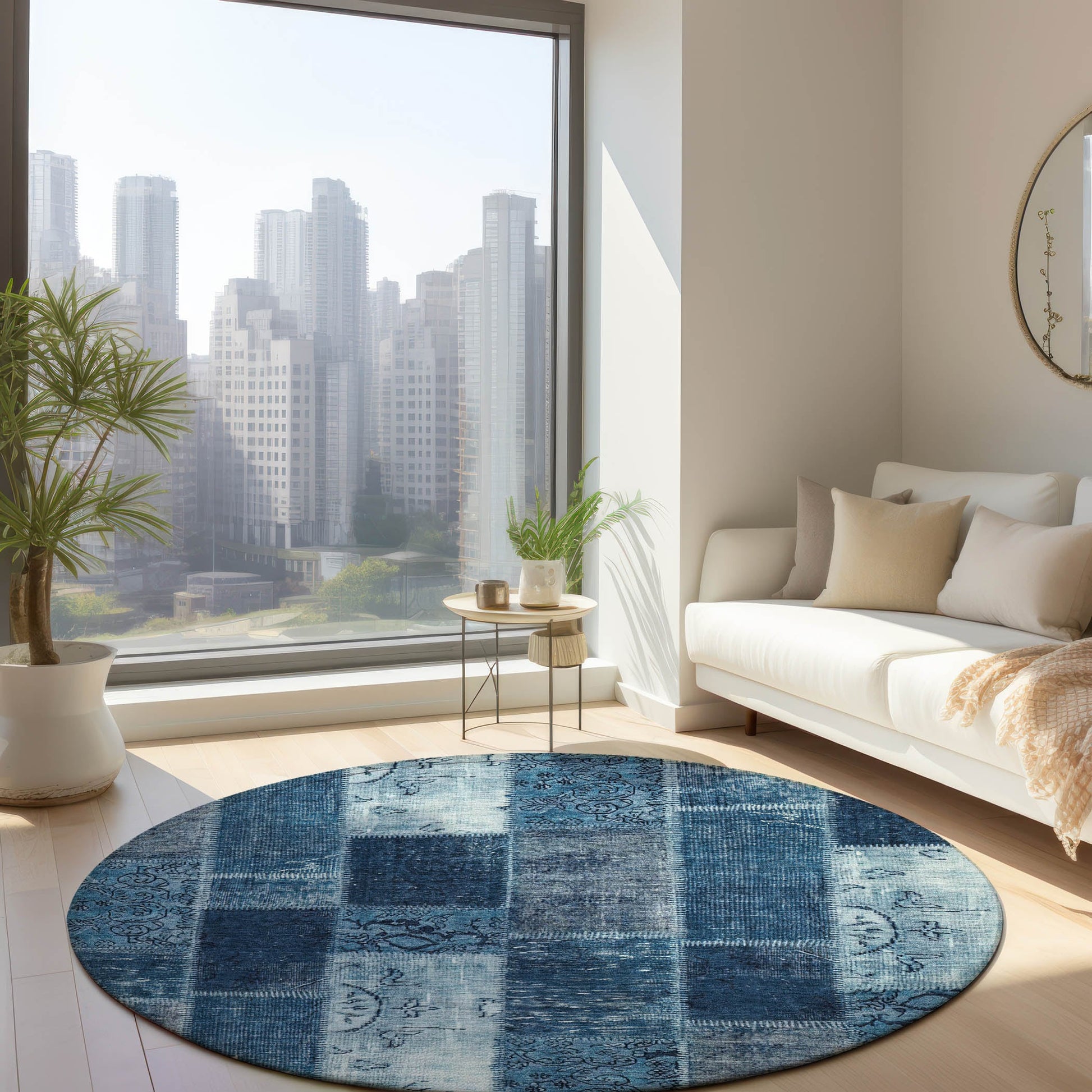 Addison Rugs Chantille ACN631BU 8 x 8 (ft) Blue Round Indoor/Outdoor Geometric Machine washable Area rug
