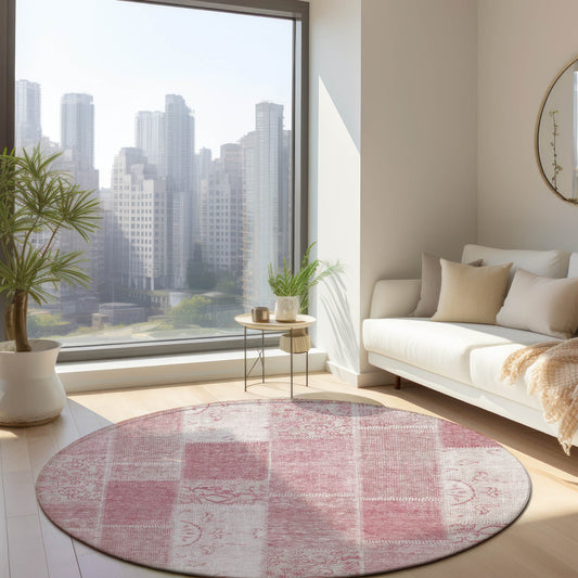 Addison Rugs Chantille ACN631PI 8 x 8 (ft) Pink Round Indoor/Outdoor Geometric Machine washable Area rug