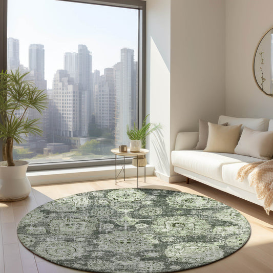 Addison Rugs Chantille ACN634AL 8 x 8 (ft) Aloe Round Indoor/Outdoor Geometric Machine washable Area rug