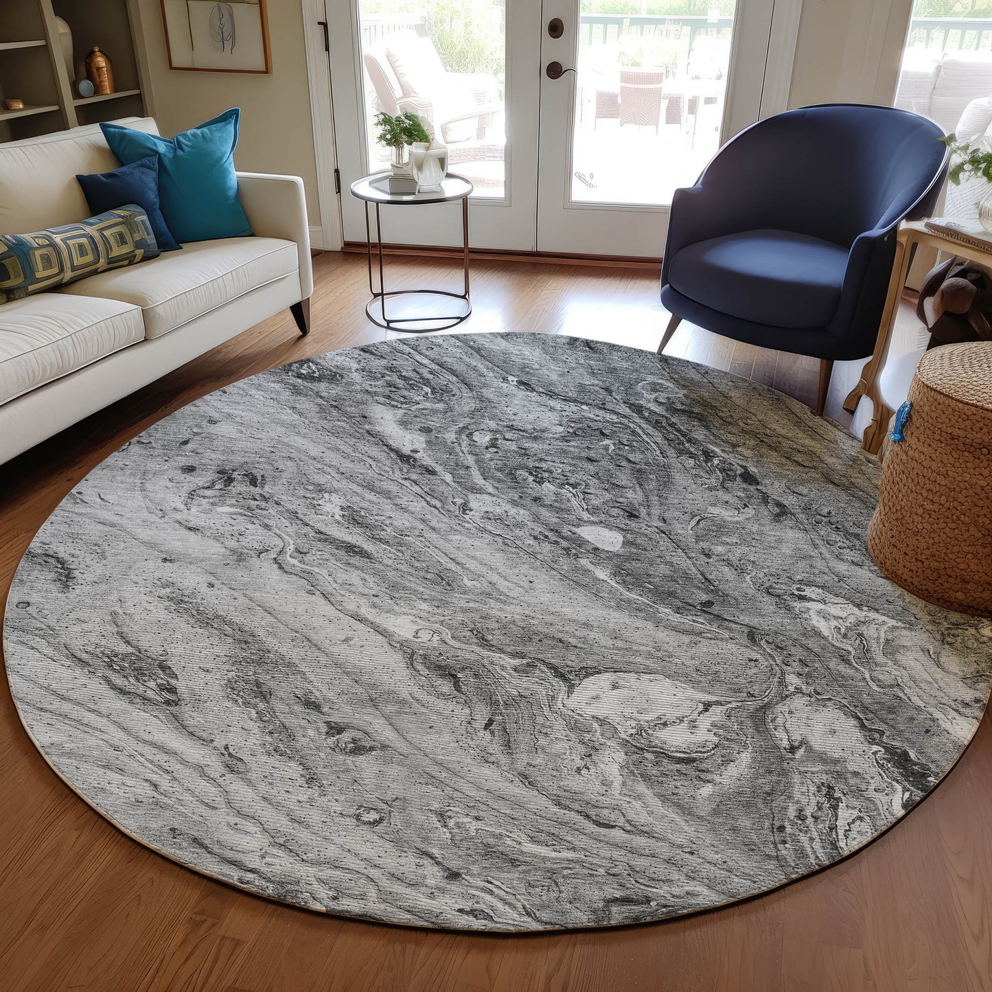 Addison Rugs Chantille ACN640GY 8 x 8 (ft) Gray Round Indoor/Outdoor Geometric Machine washable Area rug