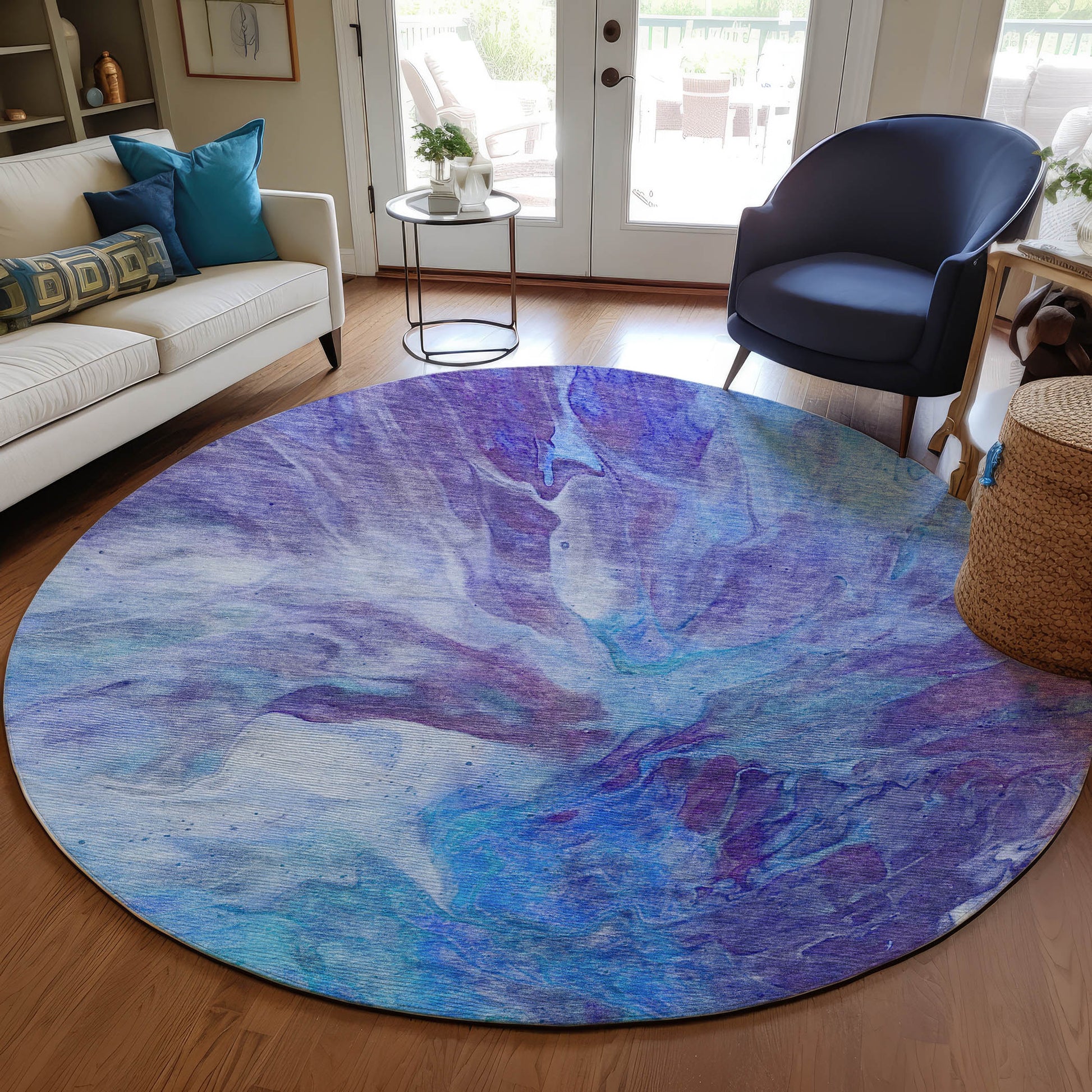 Addison Rugs Chantille ACN641BU 8 x 8 (ft) Blue Round Indoor/Outdoor Geometric Machine washable Area rug
