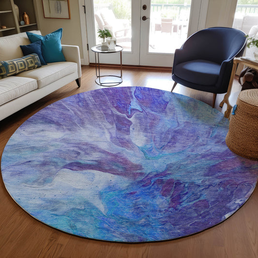 Addison Rugs Chantille ACN641BU 8 x 8 (ft) Blue Round Indoor/Outdoor Geometric Machine washable Area rug