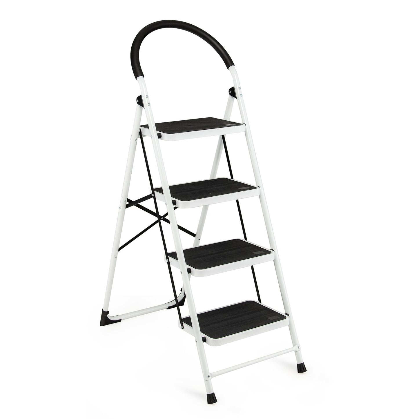 WELLFOR 4-Step 330-lb Capacity Black Iron Foldable Step Stool TL-HGY-35311