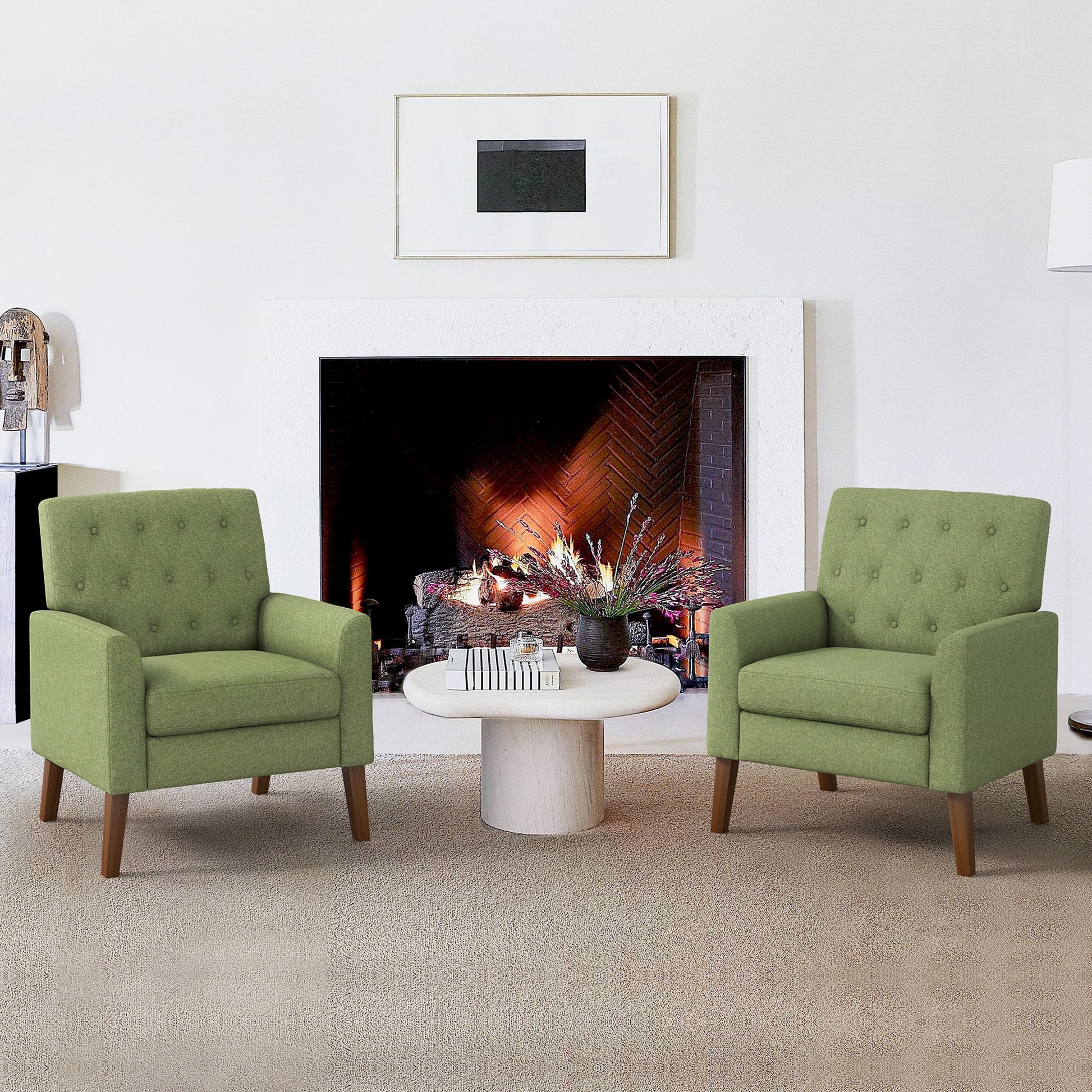 LUE BONA 2 Modern Green Linen Accent Chair