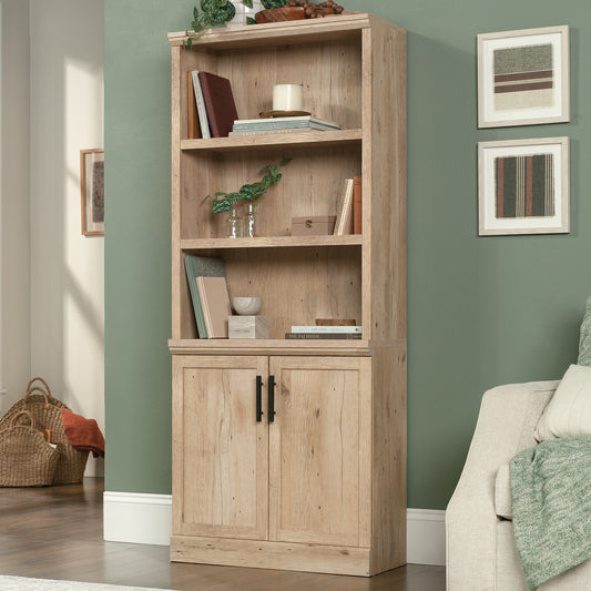 Sauder Prime Oak Particleboard 4 -Shelf Bookcase with Doors ( 29.291-in W x 70.866-in H x 12.52-in D ) Finished