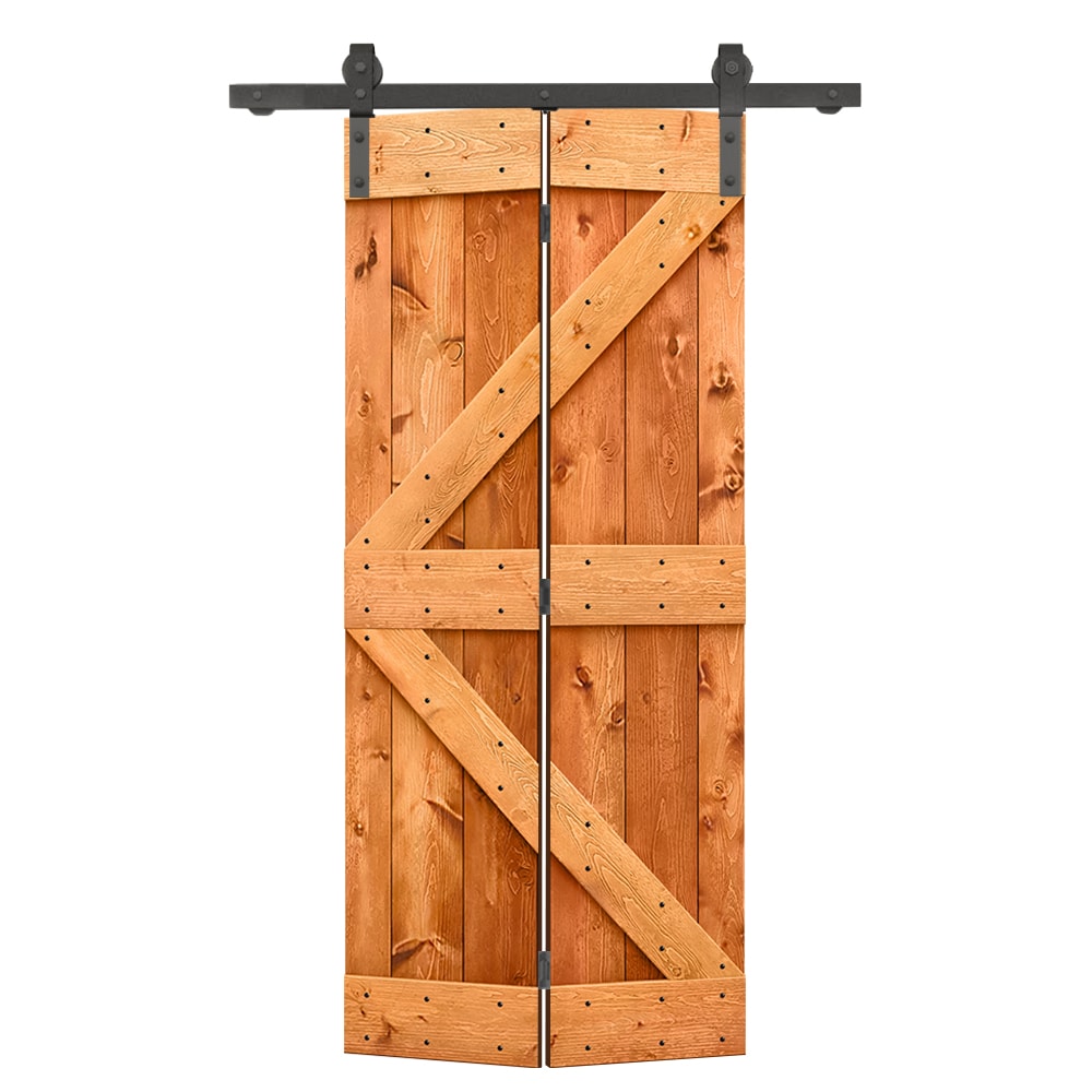 CALHOME 38-in x 84-in Red Walnut K-frame Pine Wood Solid core Single bifold Barn Door (Hardware Included)