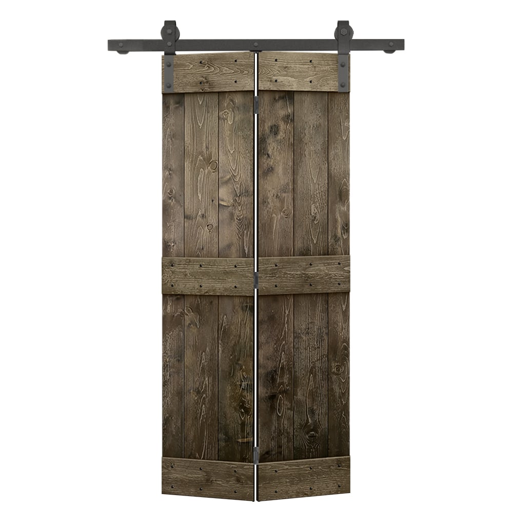 CALHOME 24-in x 84-in Espresso Mid-Bar Pine Wood Solid core Single bifold Barn Door (Hardware Included)