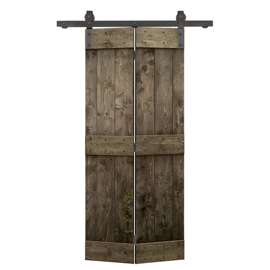 CALHOME 24-in x 84-in Espresso Mid-Bar Pine Wood Solid core Single bifold Barn Door (Hardware Included)