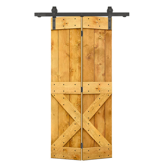 CALHOME 28-in x 84-in Colonial Maple Stained X-frame Pine Wood Solid core Single bifold Barn Door (Hardware Included)