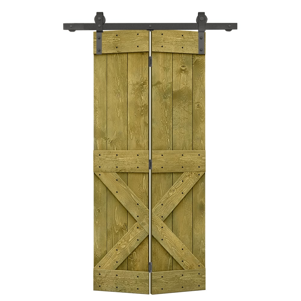 CALHOME 38-in x 84-in Jungle Green X-frame Pine Wood Solid core Single bifold Barn Door (Hardware Included)