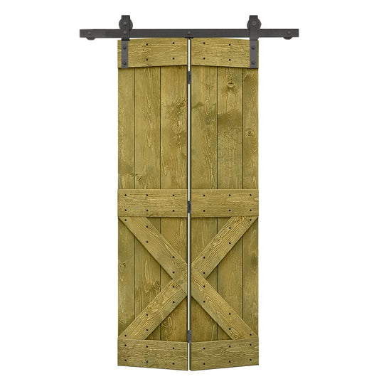 CALHOME 38-in x 84-in Jungle Green X-frame Pine Wood Solid core Single bifold Barn Door (Hardware Included)