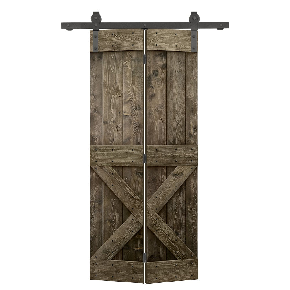 CALHOME 24-in x 84-in Espresso Stained X-frame Pine Wood Solid core Single bifold Barn Door (Hardware Included)
