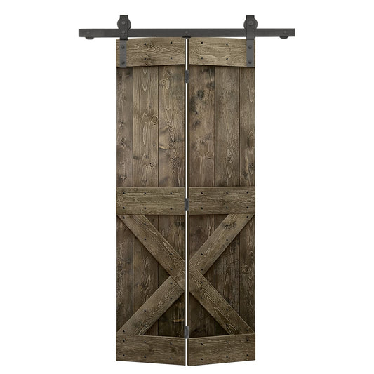 CALHOME 24-in x 84-in Espresso Stained X-frame Pine Wood Solid core Single bifold Barn Door (Hardware Included)