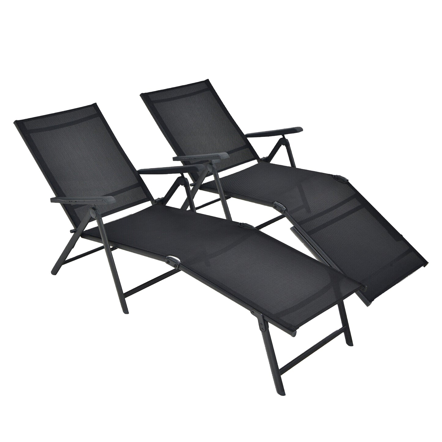 WELLFOR Set of 2 Black Steel Frame Stationary Chaise Lounge Chair with Black Solid Seat