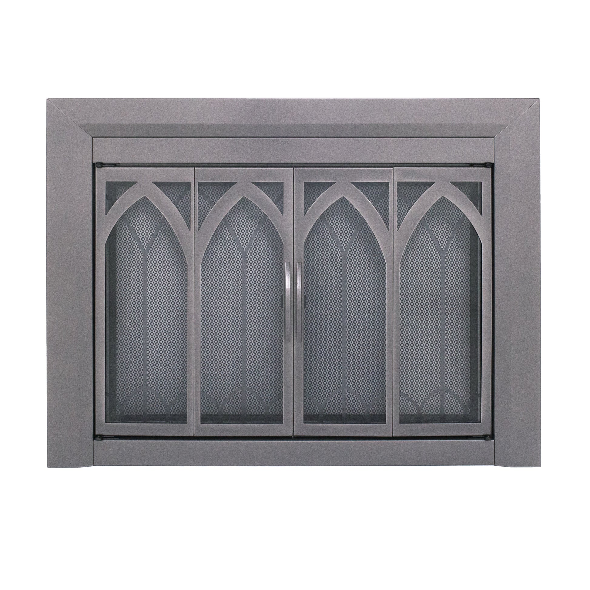 Pleasant Hearth Collin Gunmetal 30-in to 37-in W x 22-1/2-in to 29-1/2-in H (Small) Bifold Fireplace Doors with Tempered Smoke Glass