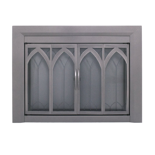 Pleasant Hearth Collin Gunmetal 30-in to 37-in W x 22-1/2-in to 29-1/2-in H (Small) Bifold Fireplace Doors with Tempered Smoke Glass