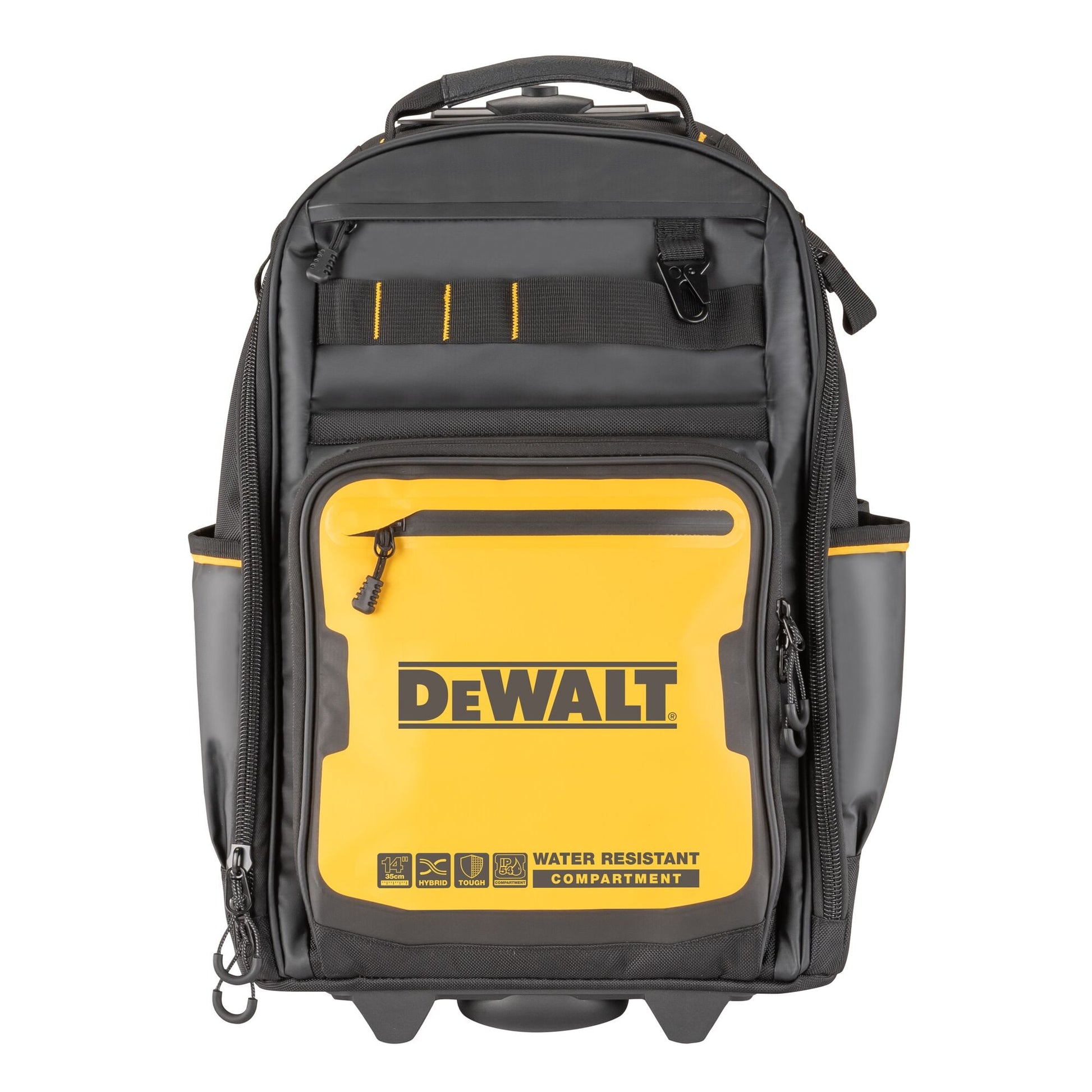 DEWALT Black/Yellow Ballistic Nylon 9.375-in Zippered Rolling Backpack DWST560101