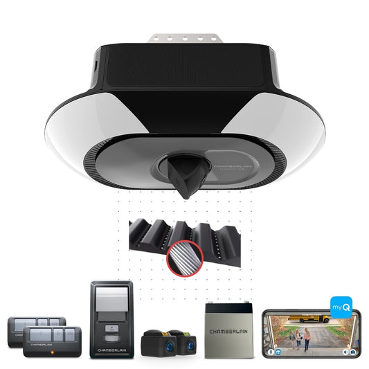 Chamberlain 1-1/4 Hps myQ and Secure View Smart Belt Drive Garage Door Opener Wi-fi Compatibility Battery Back-up LED Light and Camera(s) B6753T