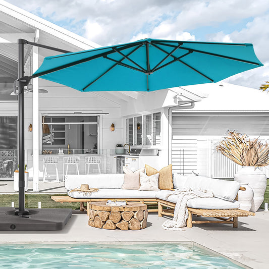 ACEGOSES 11.5-ft Aluminum Blue No-tilt Cantilever Patio Umbrella with Base