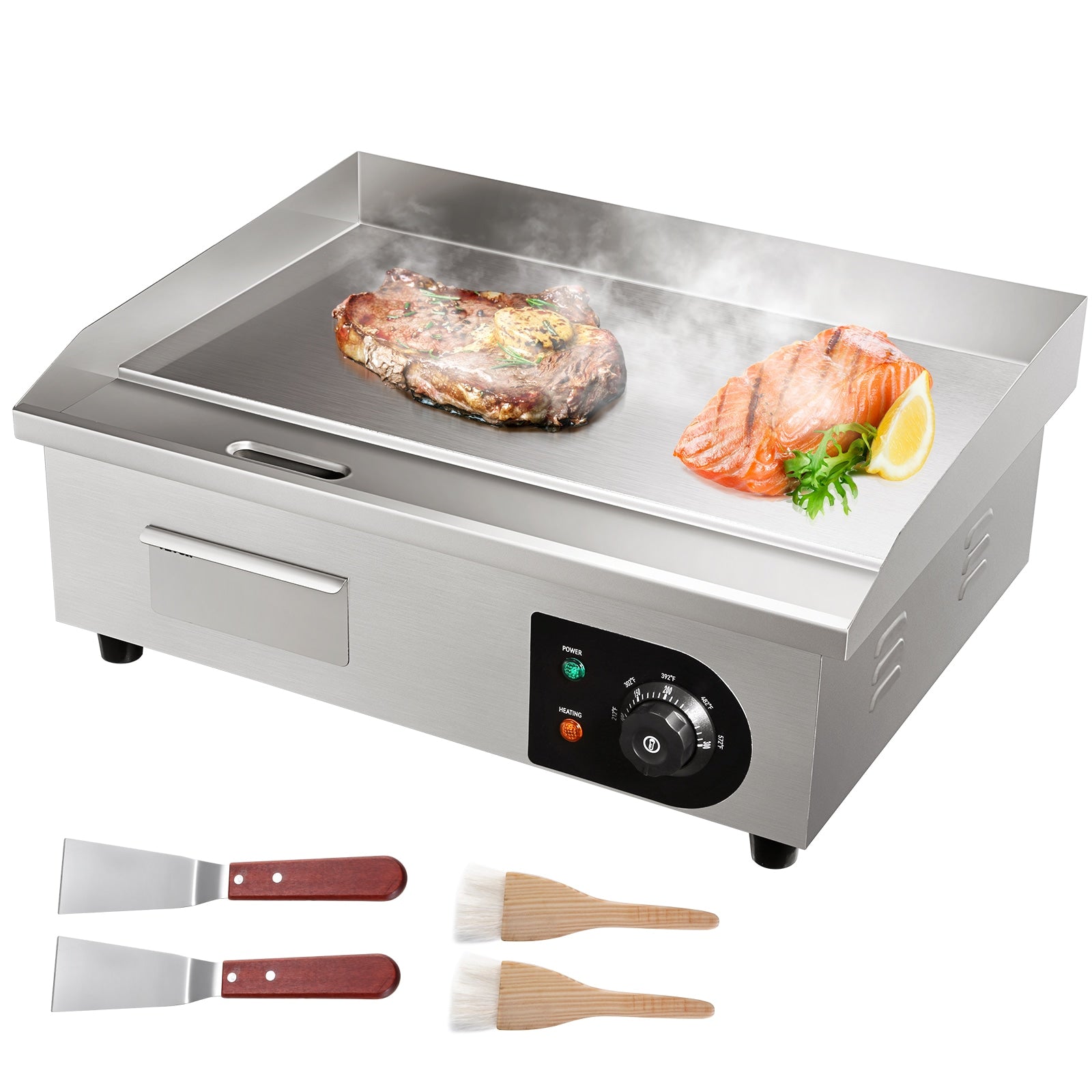 VEVOR 21.2-in x 11.8-in Non-Stick Cast Iron Cooking Plate Electric Griddle with Removable Drip Tray (1600-Watt) DPL22YC818PJCMS01V1