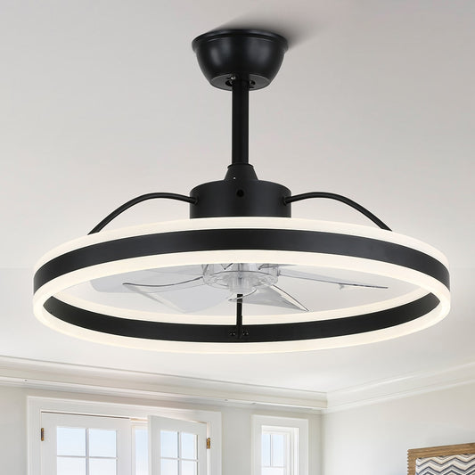 Oaks Decor Cotti 24-in Black with Brushed Blades Color-changing Integrated LED Indoor Smart Fandelier Ceiling Fan with Light and Remote (7-Blade) DC2402