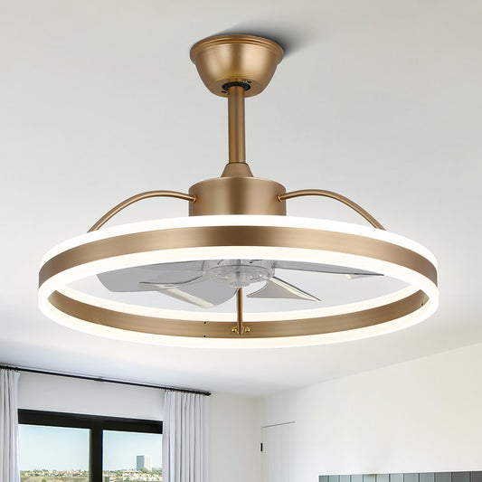 Oaks Decor Cotti 24-in French Gold with Brushed Blades Color-changing Integrated LED Indoor Smart Fandelier Ceiling Fan with Light and Remote (7-Blade) DC2402-G