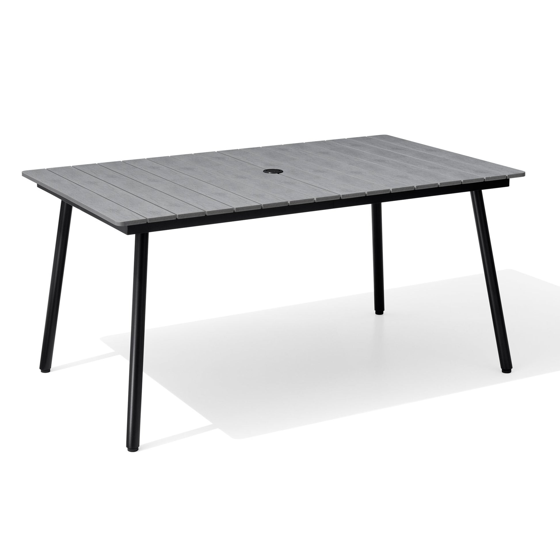 Crestlive Products Patio Plastic-Wood Top Aluminum Frame Rectangle Outdoor Dining Table 35-in W x 70-in L with Umbrella Hole