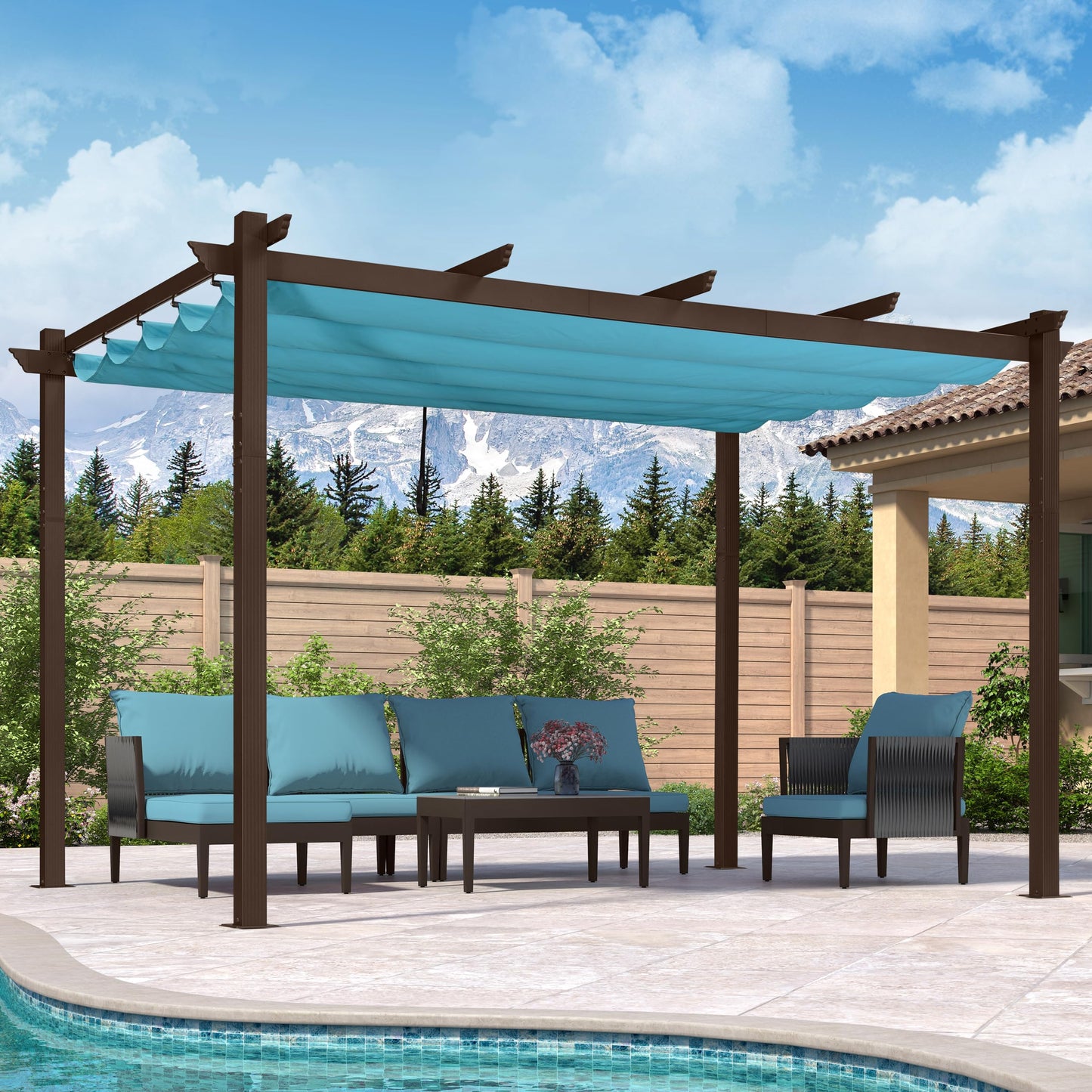 PURPLE LEAF Pergola 10-ft W x 13-ft L x 8-ft H Turquoise Blue Metal Freestanding Pergola with Canopy