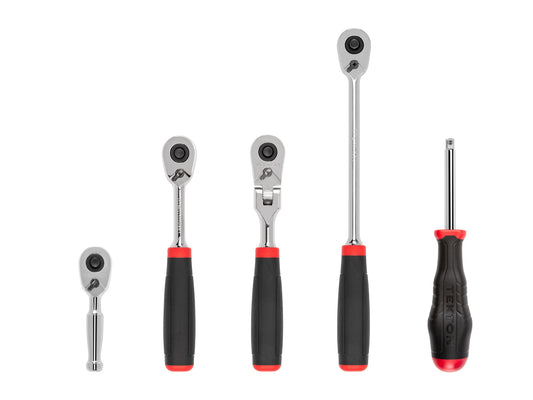 TEKTON 1/4 Inch Drive Quick-Release Comfort Grip Ratchet and Spinner Handle Set (5-Piece) SDR99008