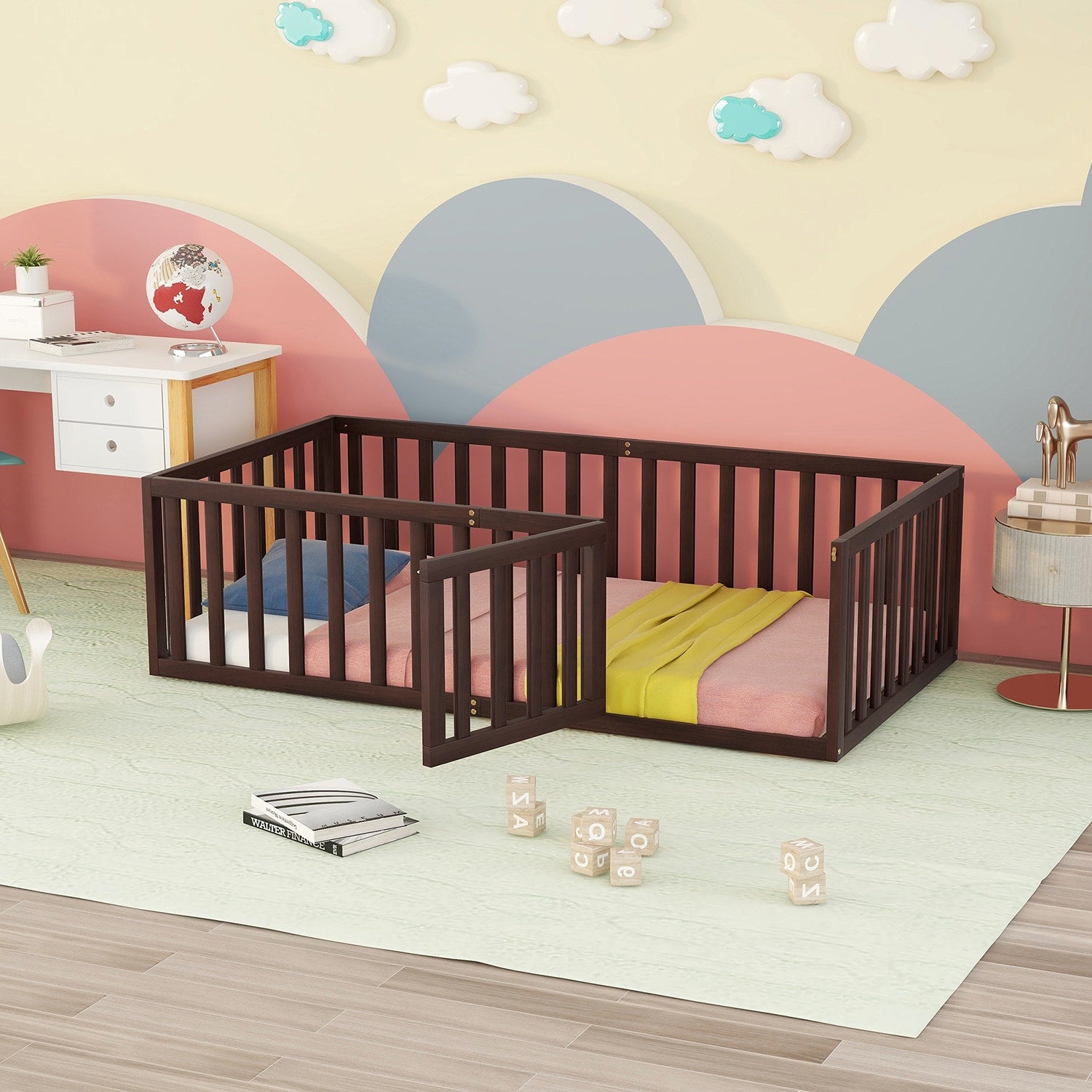 GZMR Twin Solid Wood Wood Bed Frame with Headboard