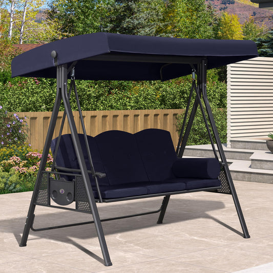 PURPLE LEAF Deluxe Outdoor Patio Porch Swing 3 -person Gray Aluminum Outdoor Swing