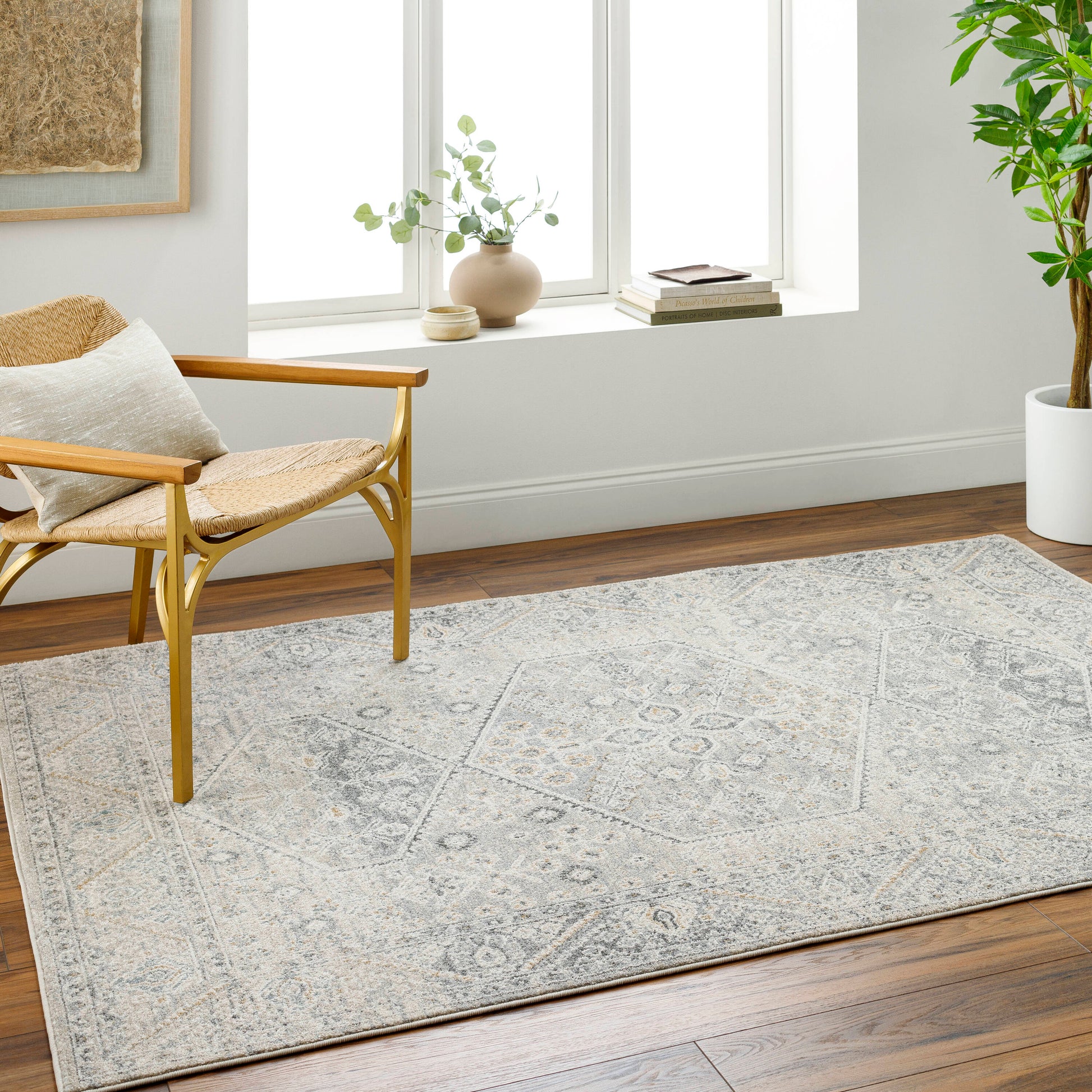 Livabliss Alpharetta 7 x 10 (ft) Loomed Light Beige, Medium Gray, Cream, Charcoal, Amber, Blue Rectangular Indoor Medallion Vintage Pet Friendly Area rug