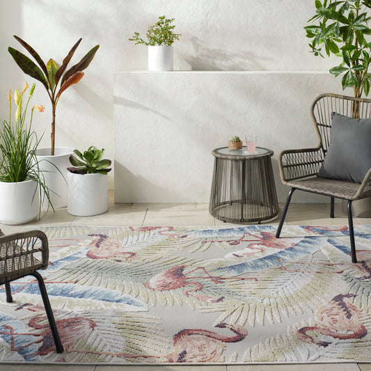 Livabliss Lakeside 7 x 10 (ft) Flatweave Light Slate, Cream, Olive, Blue, Rust, Dark Brown Rectangular Indoor/Outdoor Coastal Pet Friendly Area rug